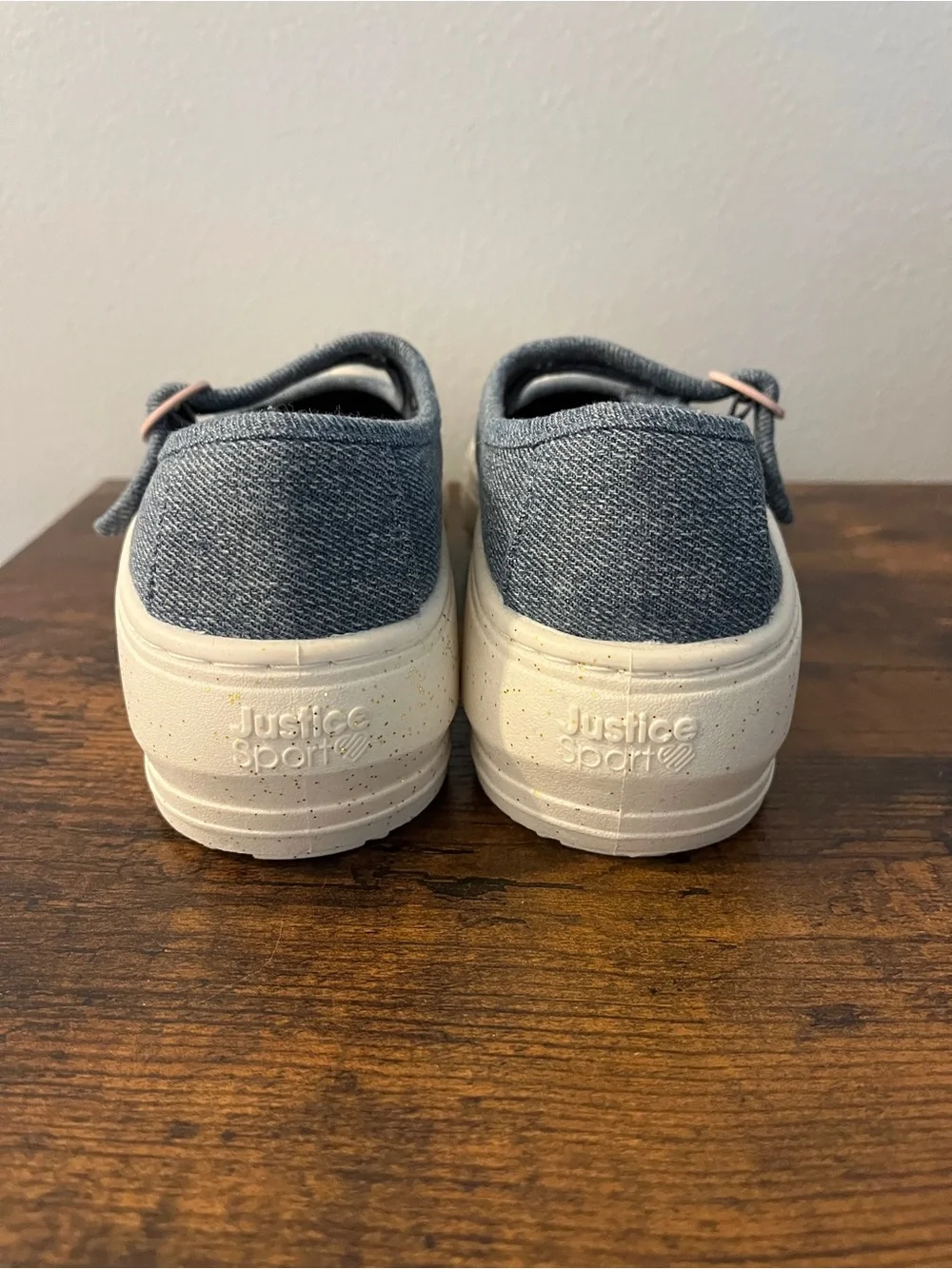 Girls' Justice Denim Mary Jane Sneakers with Pink Buckle Size 4